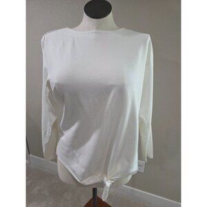 White Banana Republic Womens Long-Sleeve Knit Top With Front Tie Detail Size L C